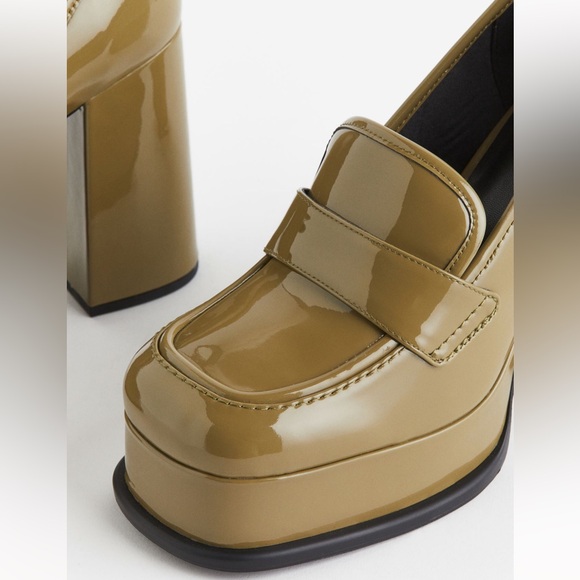 SOLD OUT NWT H&M PLATFORM HEELED LOAFERS OLIVE GREEN SIZE 7 - Picture 4 of 7